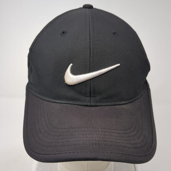 Nike Strapback Baseball Cap Black One Size Adjustable Embroidered Big Swoosh - Picture 2 of 8